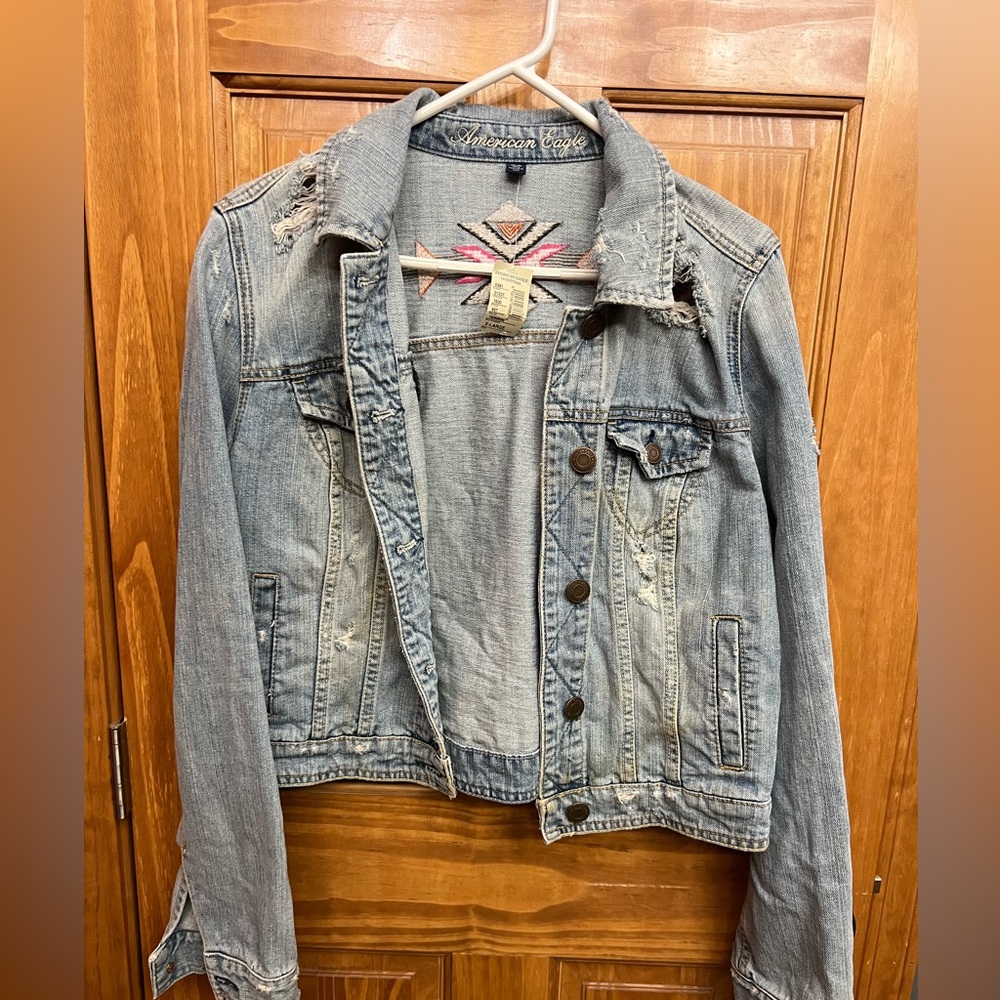 NWT American Eagle Outfitters Blue Distressed Denim Jacket